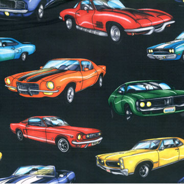 Muscle Cars Black Fabric