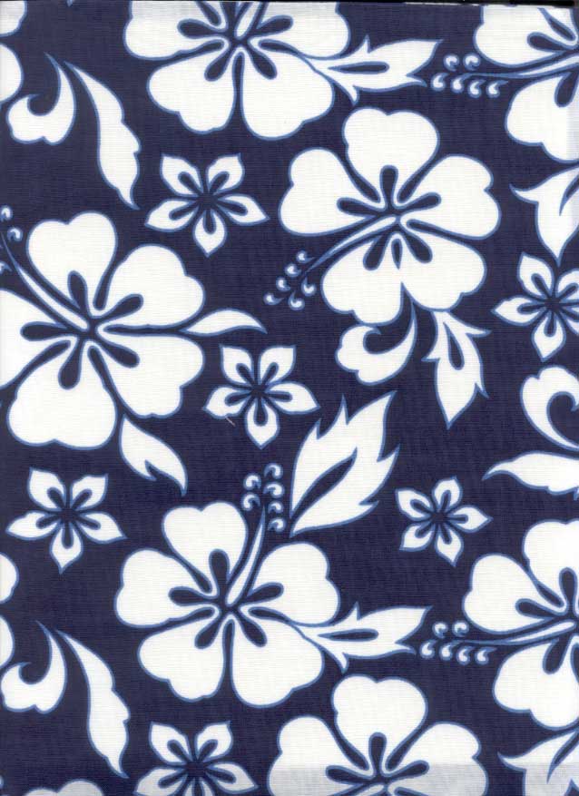 Straight Valance - Navy Hibiscus