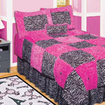 Sassy Pink & Zebra Full Patch Quilt Set