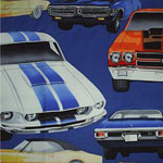Muscle Cars Blue Fabric by the Yard