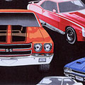 Muscle Cars Black Fabric by the Yard