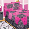 Sassy Pink & Zebra Twin Patch Quilt Set