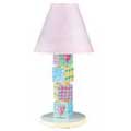 Handpainted Wooden Block Lamp with Pink Gingham Shade