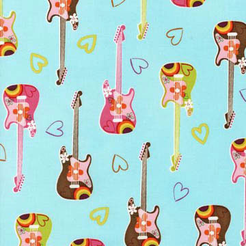 Be Bop Turquoise Guitars Fabric