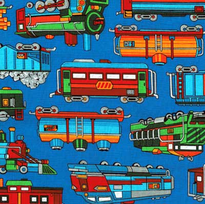 Blue Trains Fabric