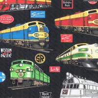 Locomotive Trains Black Fabric