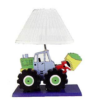 Handpainted Dump Truck Lamp with White Pleated Shade