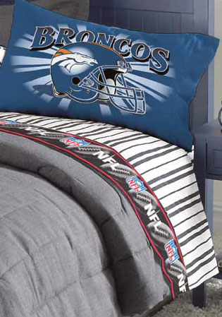 Denver Broncos Queen Size Pinstripe Sheet Set