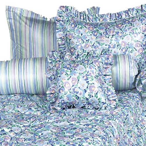 Posies Blue 14" Ruffled Throw Pillow Floral