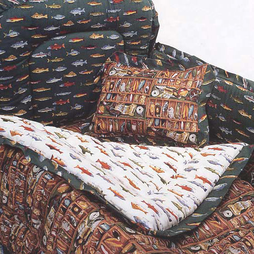 Gone Fishing Quilt - Tackle Reverses to Tackle with Green Fish Trim