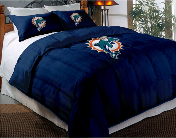 Miami Dolphins Nfl Twin Chenille Embroidered Comforter Set With 2