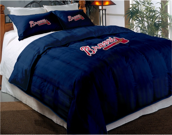 Atlanta Braves Mlb Twin Chenille Embroidered Comforter Set With 2 Shams 64 X 86