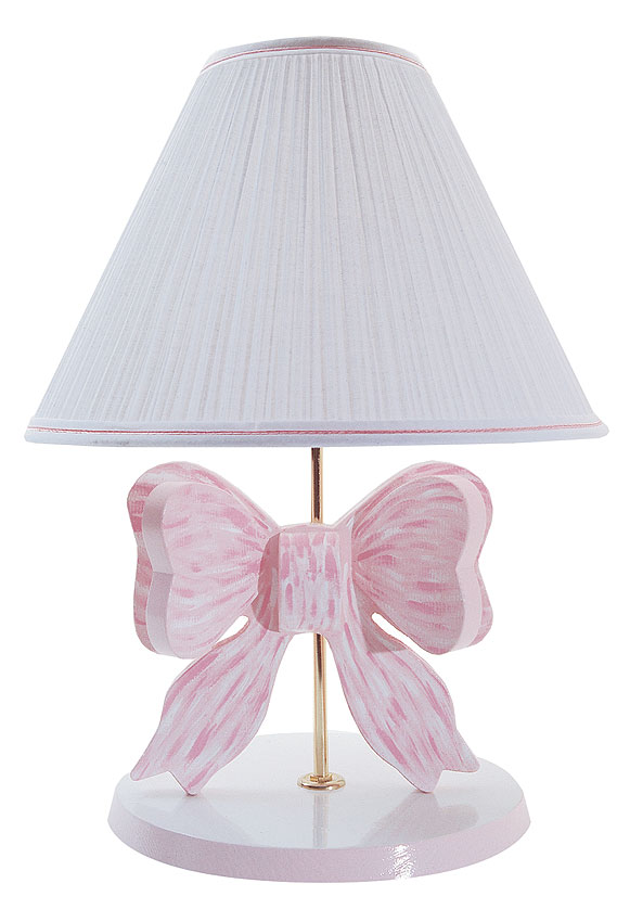 Dronken worden compressie Briesje Handpainted Wooden Pink Bow Lamp with White Pleated Shade