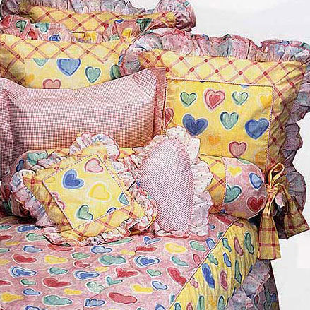 Watercolor Hearts 26" Double Ruffled Edge Throw Pillow