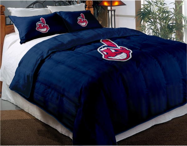 Cleveland Indians Mlb Twin Chenille Embroidered Comforter Set With