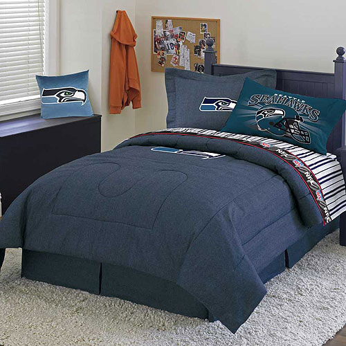 Seattle Seahawks NFL Team Denim Queen Comforter / Sheet Set