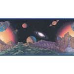 Other Worlds Wall Border Black Background with Blue Stripe