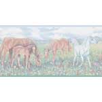 Horse Family Feast Upon Grass Light Wall Border