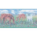 Horse Family Feast Upon Grass Dark Wall Border