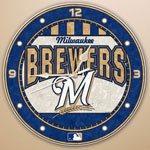 Milwaukee Brewers MLB 12" Round Art Glass Wall Clock