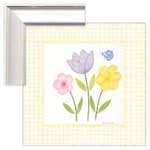 Gingham Flowers IV - Yellow - Contemporary mount print with beveled edge