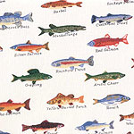 Gone Fishing Fabric by the Yard - Creme Fish