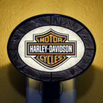 Harley Davidson Motorcycle Art Glass Black Nightlight