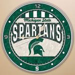 Michigan State Spartans NCAA College 12" Round Art Glass Wall Clock
