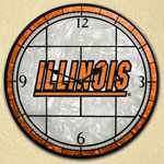 Illinois Illini NCAA College 12" Round Art Glass Wall Clock
