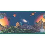 Other Worlds Wall Border Blue Background with Green Stripe