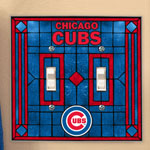 Chicago Cubs MLB Art Glass Double Light Switch Plate Cover