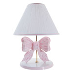 Handpainted Wooden Pink Bow Lamp with White Pleated Shade