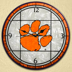 Clemson Tigers NCAA College 12" Round Art Glass Wall Clock