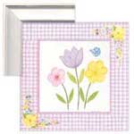 Gingham Flowers II - Lavender - Contemporary mount print with beveled edge
