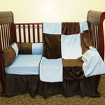 Minky Dot Blue Chocolate Four Piece Crib Set