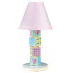 Handpainted Wooden Block Lamp with Pink Gingham Shade