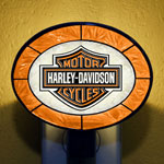 Harley Davidson Motorcycle Art Glass Orange Nightlight