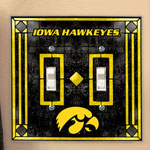 Iowa Hawkeyes NCAA College Art Glass Double Light Switch Plate Cover