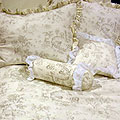 Isabella Grey Toile Ruffled 14" White Throw Pillow