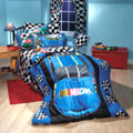 NASCAR Race Car Checkered Flag Twin Comforter / Sheet Set