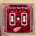 Detroit Redwings NHL Art Glass Double Light Switch Plate Cover