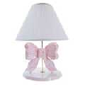 Handpainted Wooden Pink Bow Lamp with White Pleated Shade