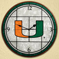 Miami Hurricanes UM NCAA College 12" Round Art Glass Wall Clock
