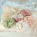 14" Decorative Pillow Creme w/Attached Fabric Flowers